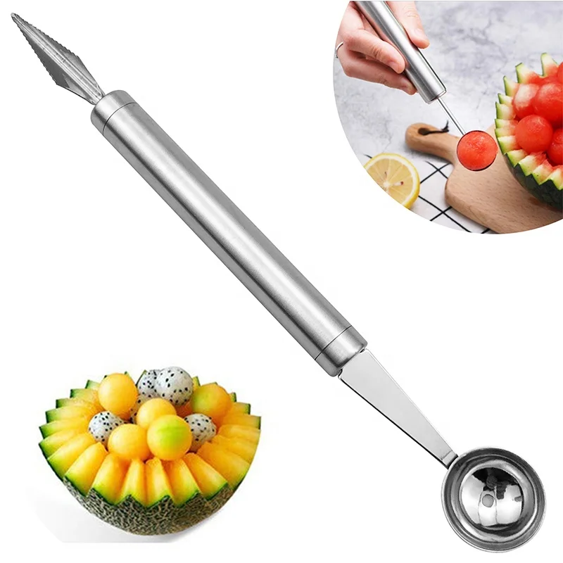 
Stainless Steel Fruit Corrugated Carving Knife Double Head Fruit Excavator Fruit Digging Spoon 