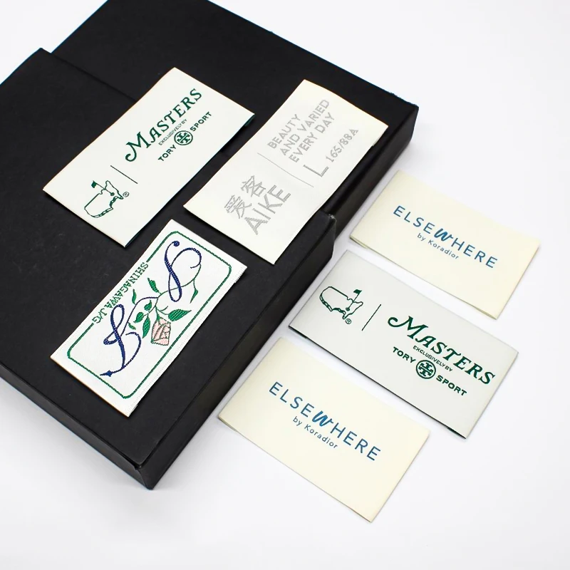 Custom Woven Polyester Garment Clothing Labels and Size Stickers Embroidered End Fold Sustainable for Bags and Shoes Use