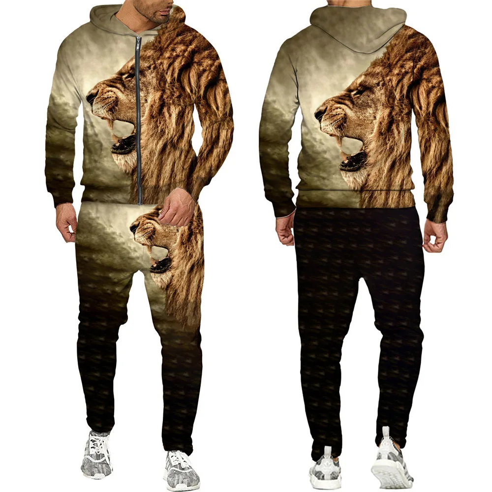 2022 New Printed Tracksuit Zip Up Sweatshirt Sports Pants 3d Printing Autumn Spring Men Zipper Hoodie Set