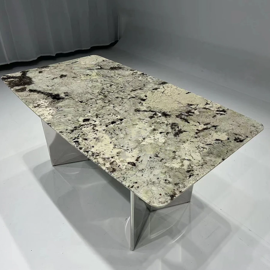 Stainless Steel Metal Marble Top Dining Table Mesa de comedor marmol Eating Table Marble Top Dining Table