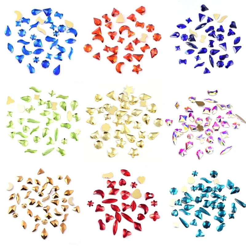 10000 шт. 3D AB радужных ногтей Mix Форма фантазии в форме мульти-Shape благодаря чему создается ощущение невесомости с плоской задней частью блестящие для горным хрусталем художественное оформление