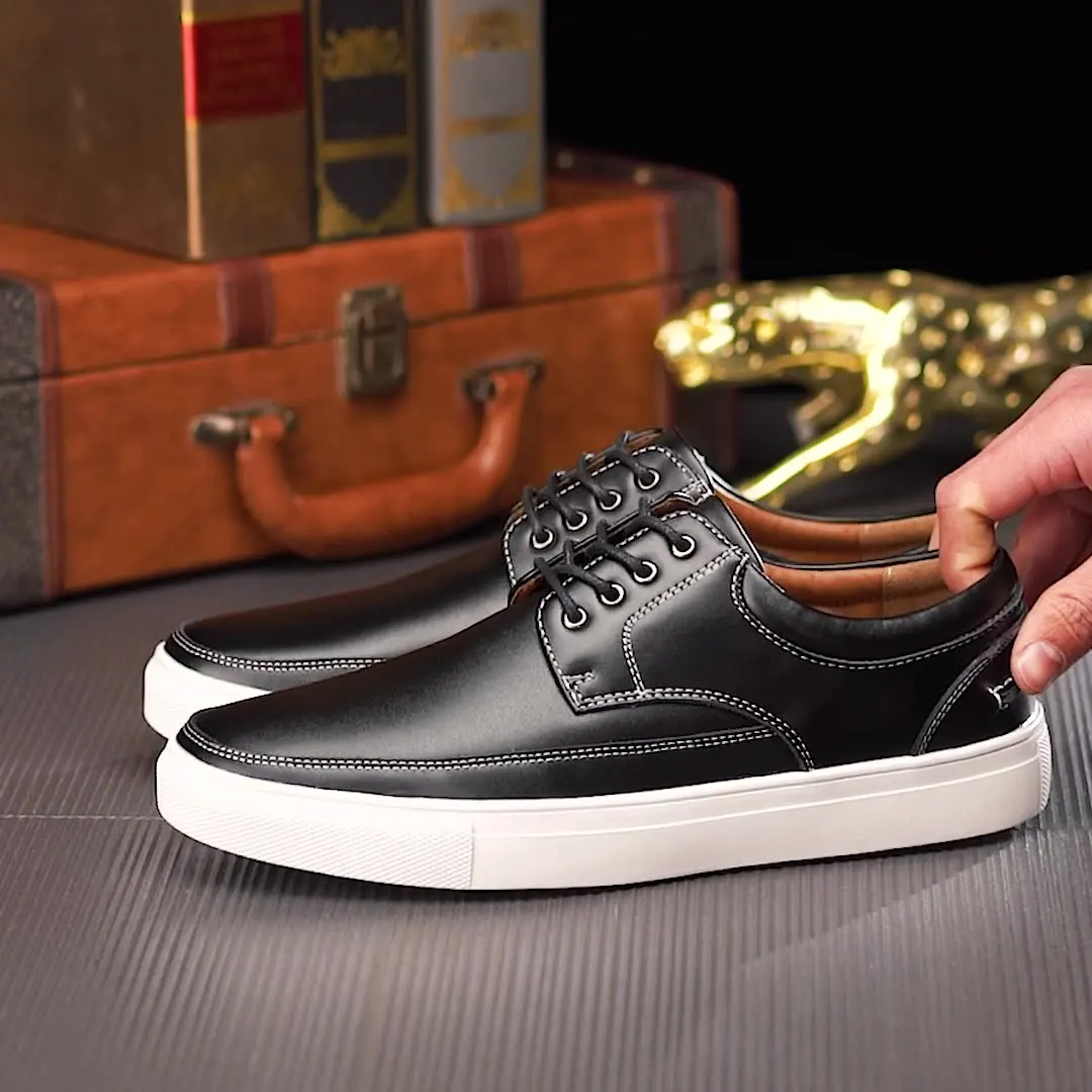 Fashion Trendy Design Non-slip Office Black Flats Footwear Lace Up Casual Dress Shoes Genuine Leather Sneakers Walking Men Shoes
