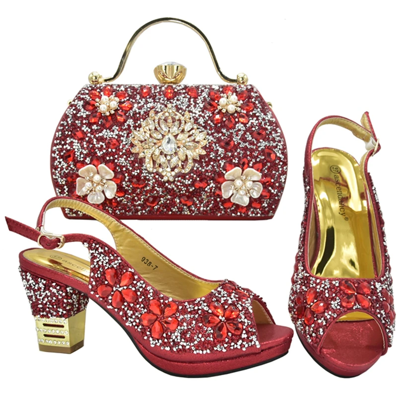  2021 NEW DESIGN shoes woman heels italian and bag set matching african
