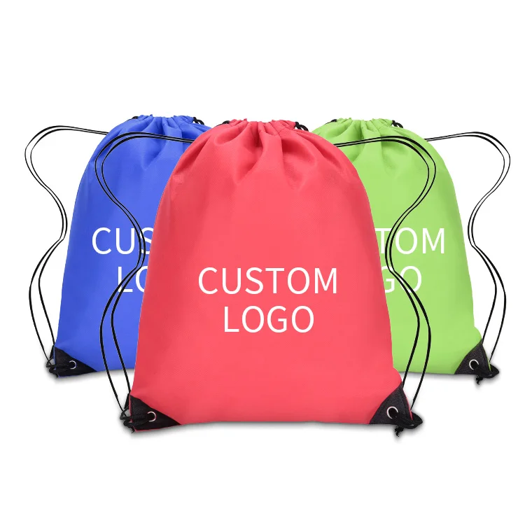 wholesale promotional drawstr bag satin polyester  drawstring  backpack bags with custom printed logo
