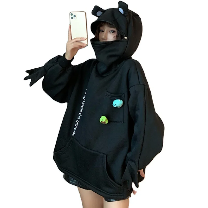 Hip Hop Hoodies Zipper Women Hoodie Frog Pullover Winter Sweatshirts Hooded