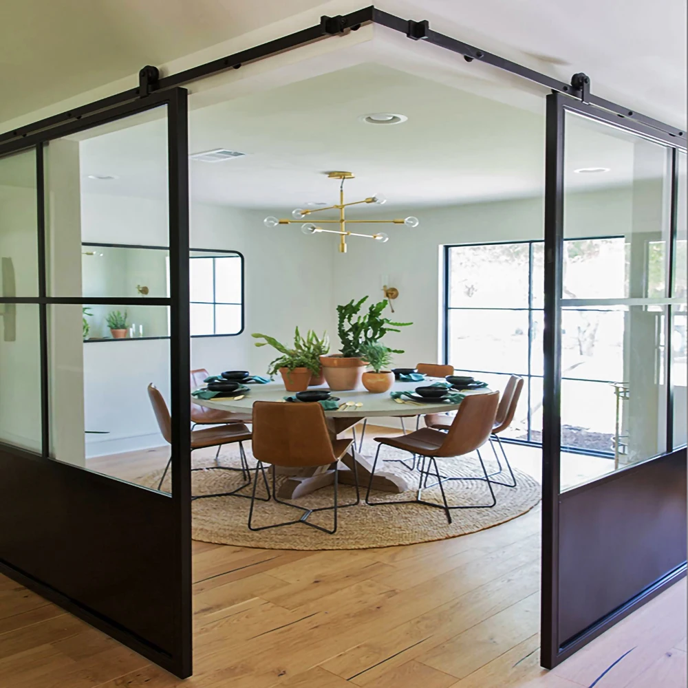 Restaurant partition wall and sliding door customization, cubicle glass door design, double toughened glass sliding door