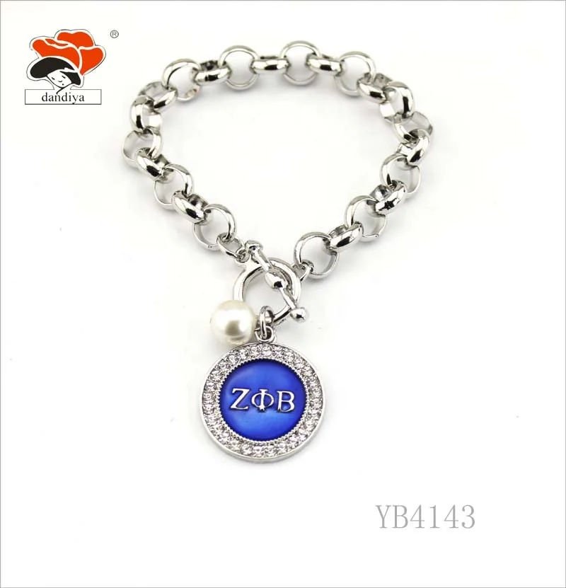 Round pendant Rhinestone  Link Bracelet Jewelry Greek Sorority &Fraternity products for DST AK DELTA ZETA