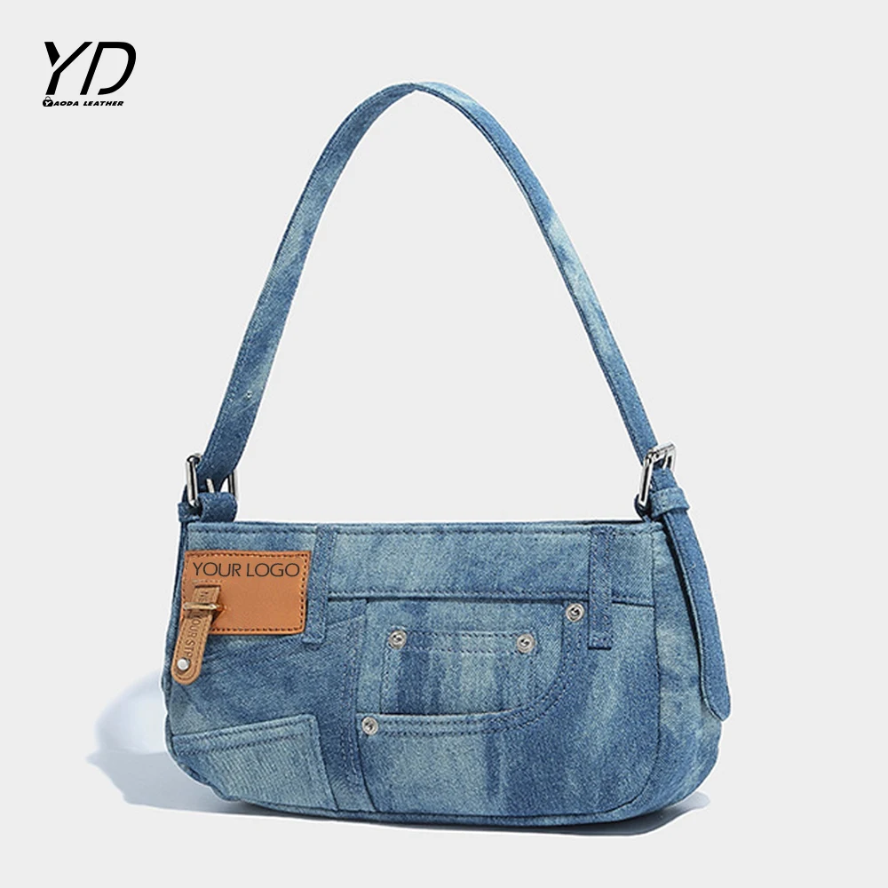 Fashion one-shoulder underarm bag retro stitching denim bag versatile crossbody handbag