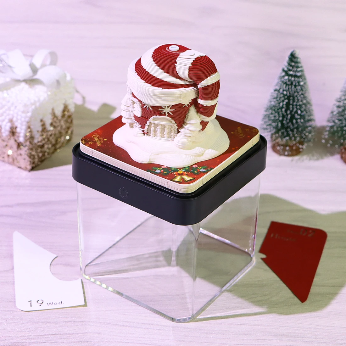Customized 3D Paper Craft Laser Cut Calendar Paper Sheet Notes Cube Design Paper Block Notepad Christmas Santa House 3D Memo Pad