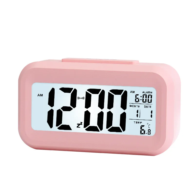 Digital Alarm Clock LCD Display Snooze Electronic Clock Sensor Nightlight Office Table Clock