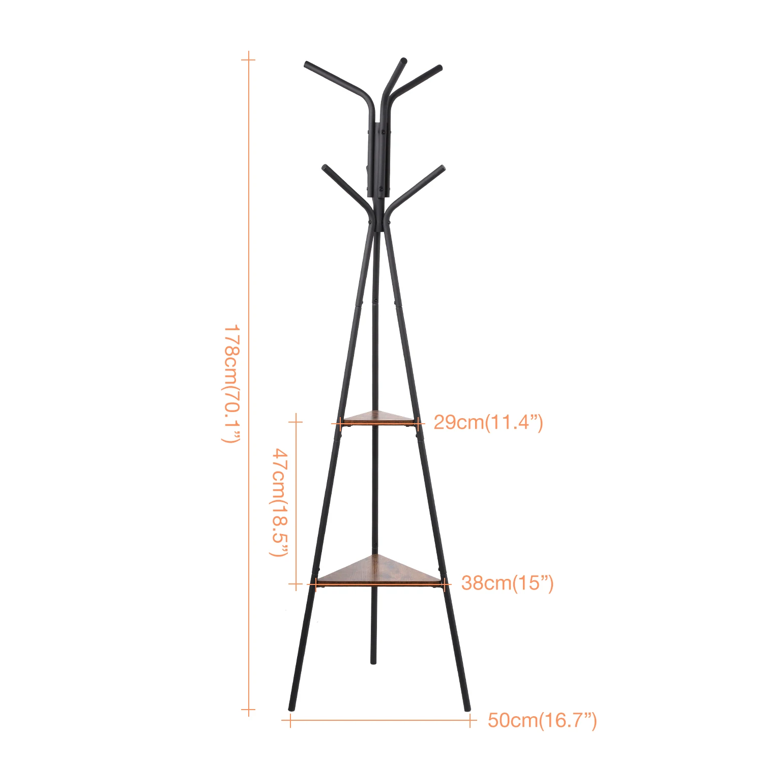  Entryway Coat Rack Stand Metal Tree with 2 Shelves Premium Holder for Clothes Hat Bag Purse Umbrella