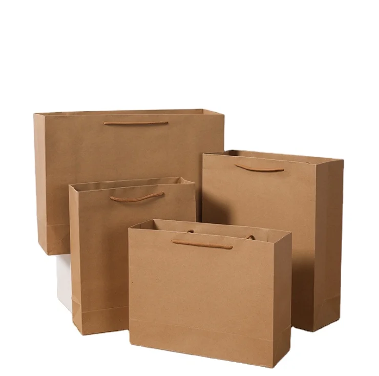 Thick Recyclable Kraft Shopping Paper Tag For Packaging Custom Printing Logo Labels Shopping Hand Bags/Gift Bag With Straps