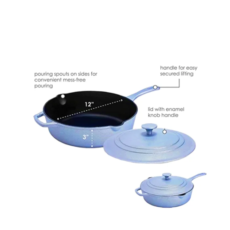 Household Items Enamel Cast Iron Cookware Skillets Fry Saute Pan With Lid Non-stick Pots