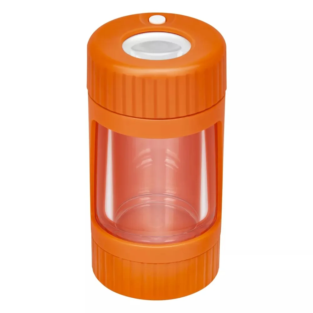 Hot Selling Smell Proof Glass Container Bottle LED Airtight Storage Magnifying Glowing Jar with herb grinder