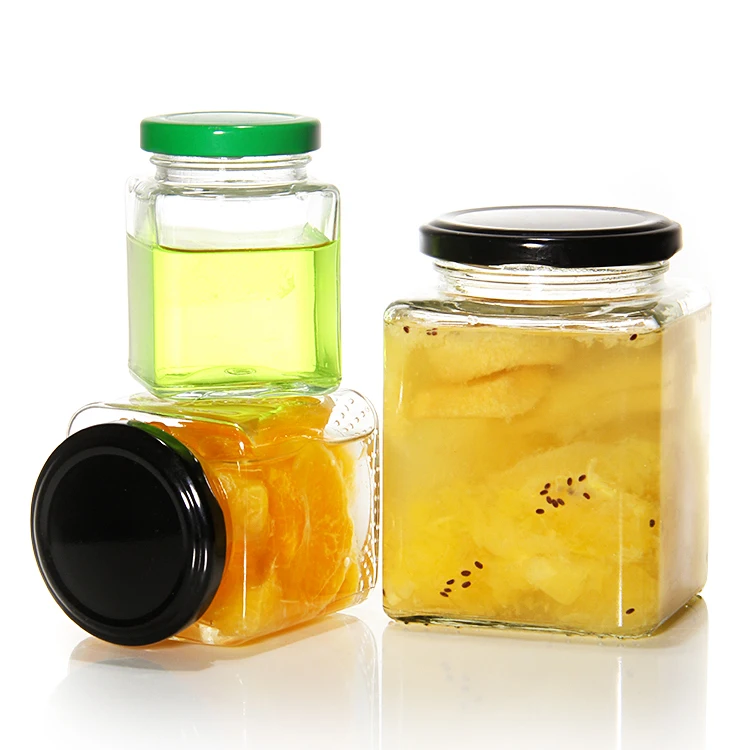 Wholesale square Glass Jars For Jam Honey With Screw Metal Lid