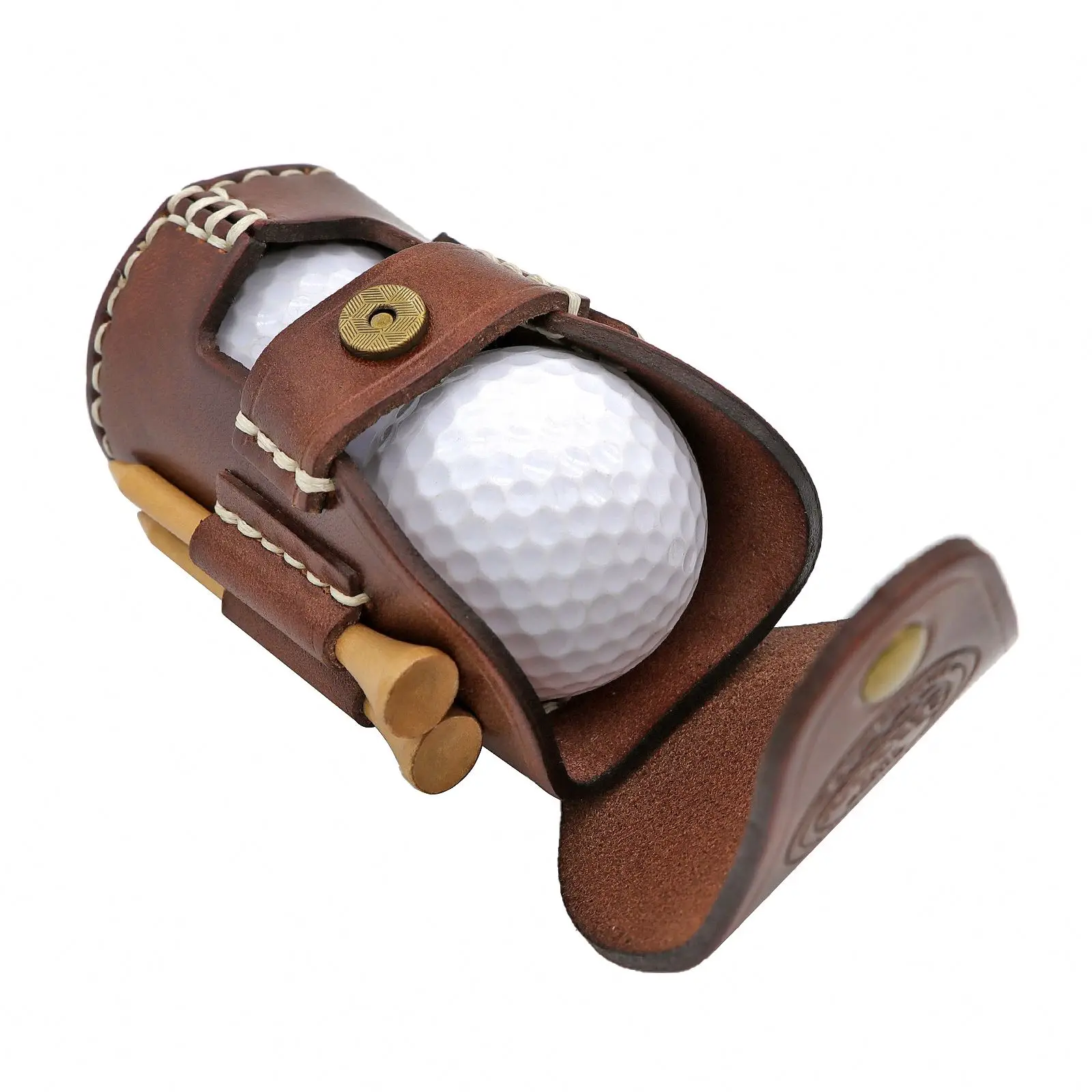 Vintage Portable Golf Ball Bag Pouch Divot Tool Tee Holder Belt Hip Sack 2 Balls Vegetable Leather Waist Golf Carrier