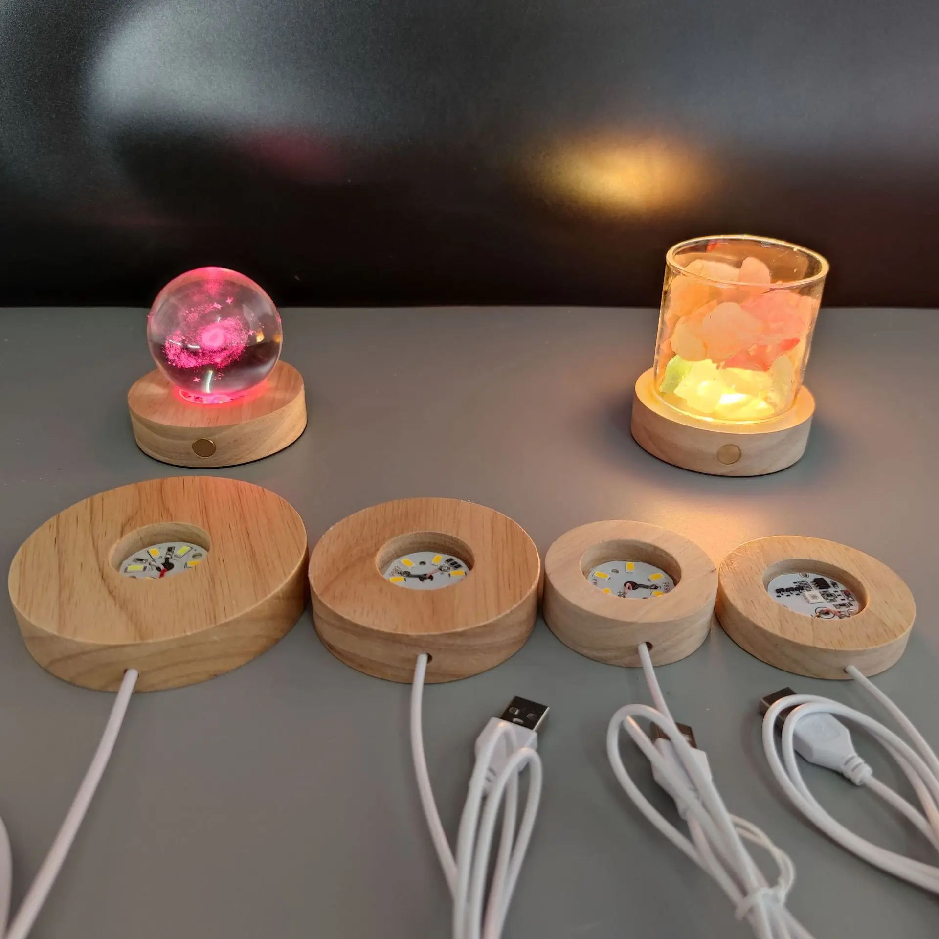 OEM USB Cable Touch switch Led Wood base Remote Control ABS Night Lamp acrylic wooden base lamp led 3d night light base