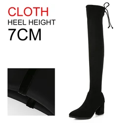 Офисные модные облегающие Женские замшевые сапоги на высоком толстом каблуке с острым носком и шнуровкой сзади