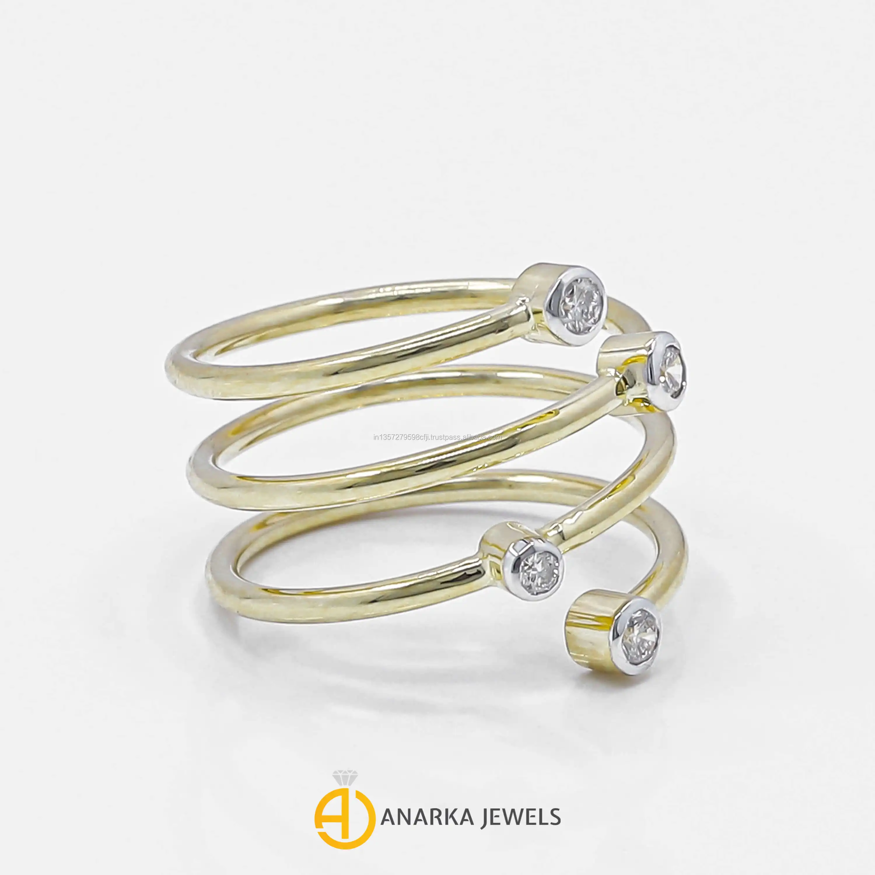 
14K Yellow Gold Fashion Multi Spiral Diamond Ring for Women Jewelry MMR-570 Engagement Bands or Rings 24K Gold Plated IN;27243 