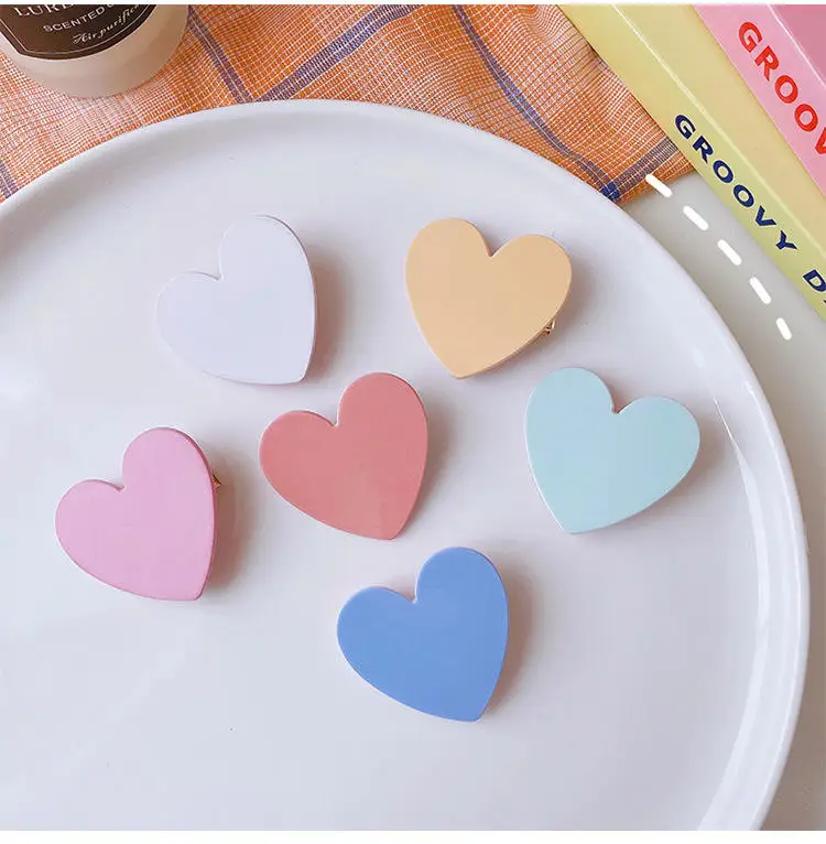 South Korea Fashion Lovely Candy Color Acrylic Heart Hair Clip Women Headdress Hair Clip