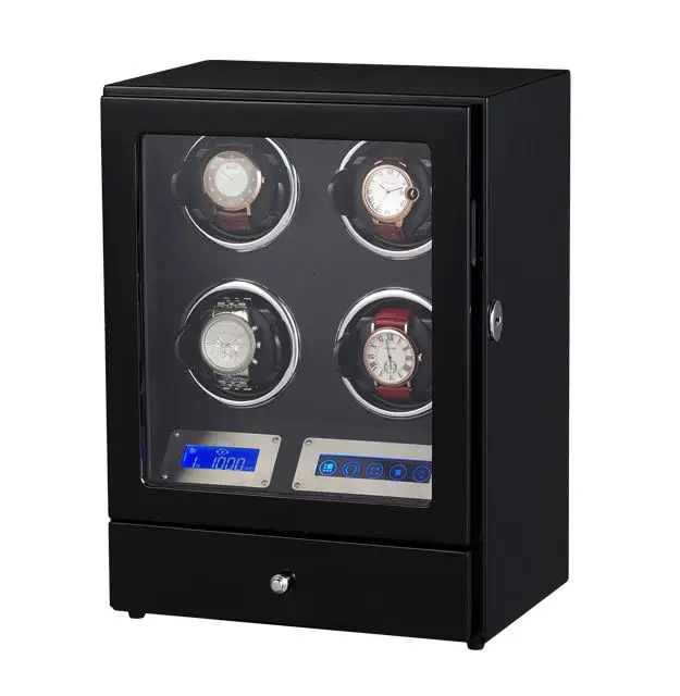 Luxury High quality  molle Automatic watch winder safe wood leather watch winder box  4 slots with touch screen LED drawer