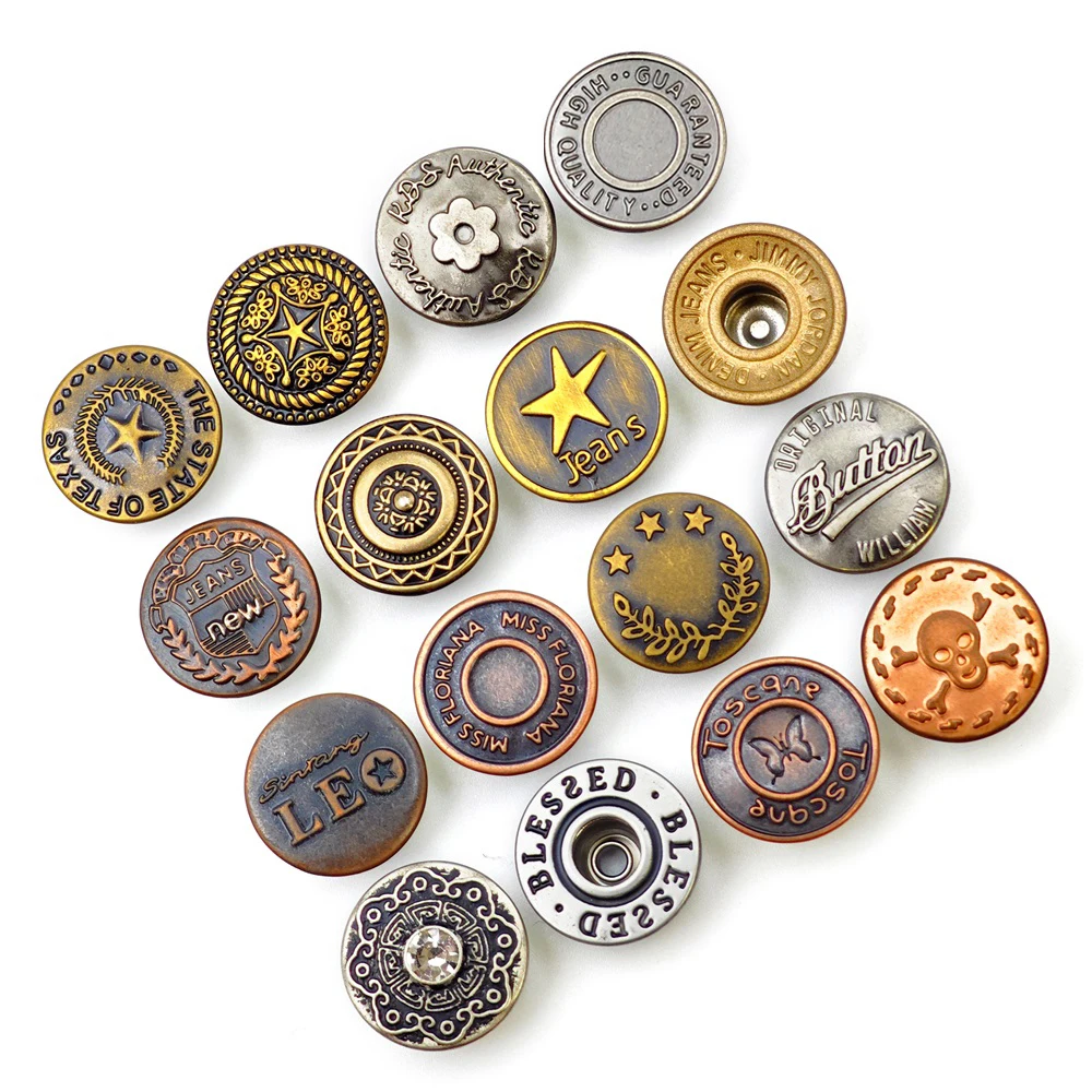 Custom logo Clothing Embossed Brass Metal Iron Botton Antique Copper Rivet Denim Jacket Stainless Steel Jeans Buttons and Rivets