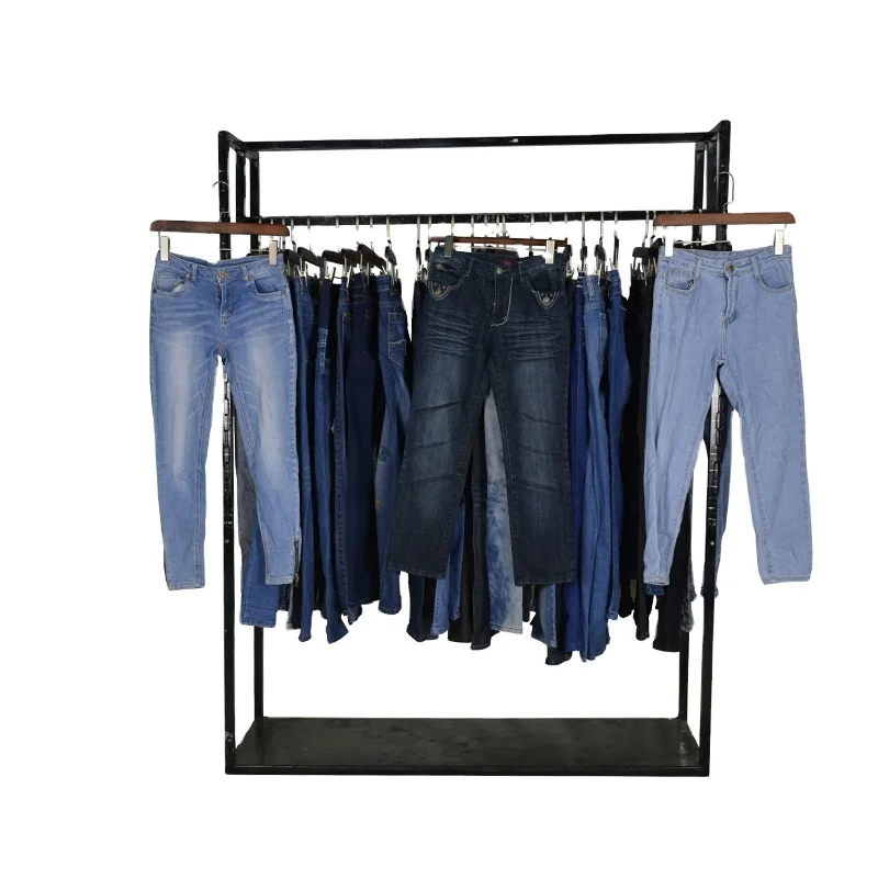 Ladies High-Collar Casual Jean Pants Second-Hand Used Clothing From Italy Clean and Colorful for Adults in Summer Season