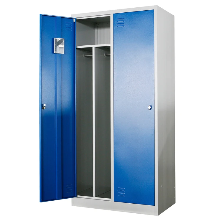 Metal 2 Door Locker with Middle Wall Shelf For Two Person Clothes Storage Wardrobe Double Clean and Dirty Locker