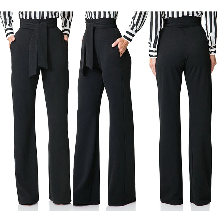 wholesale casual  basic pure color wide leg pants women with bandage