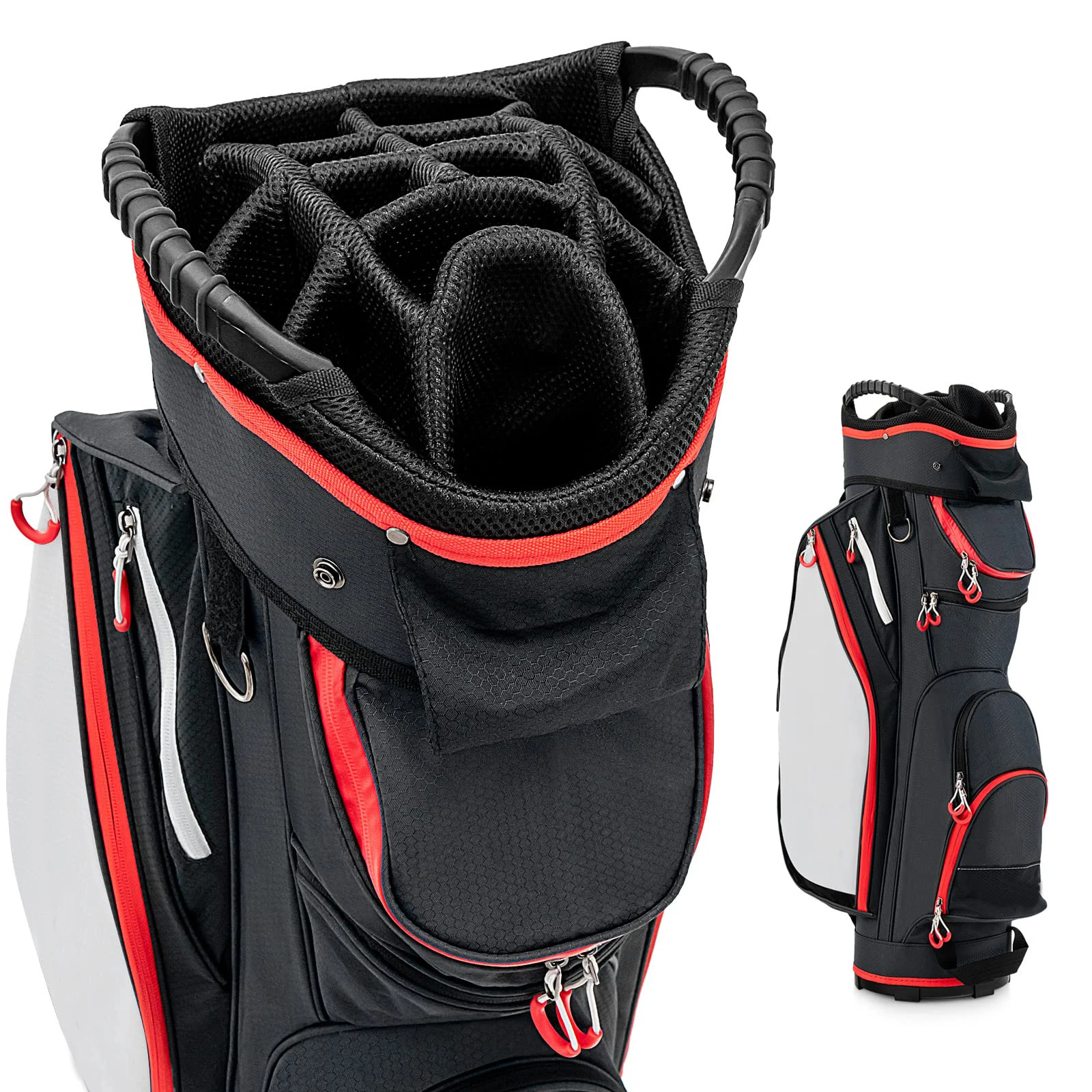 14 Way Full Length Divider Golf Cart Bag with Rain Hood & Cooler Bag, Waterproof Golf Cart Bag for Men & Women