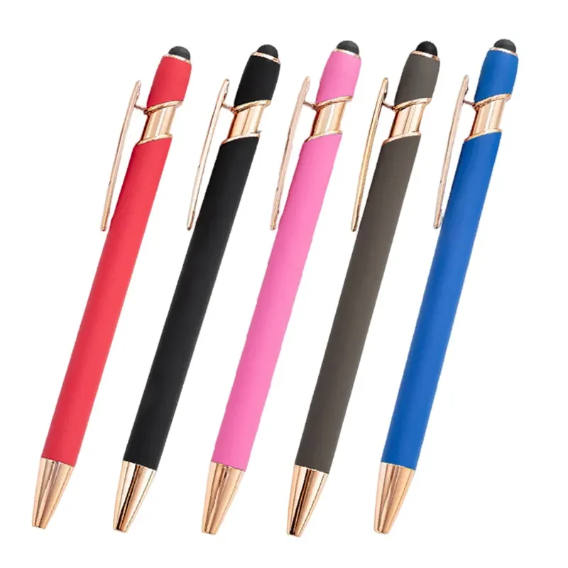 Promotional Stylus Ball Pen Soft Touch Metal Pen With Custom Logo Rubber Coated Rose Gold Metal Stylus Pen