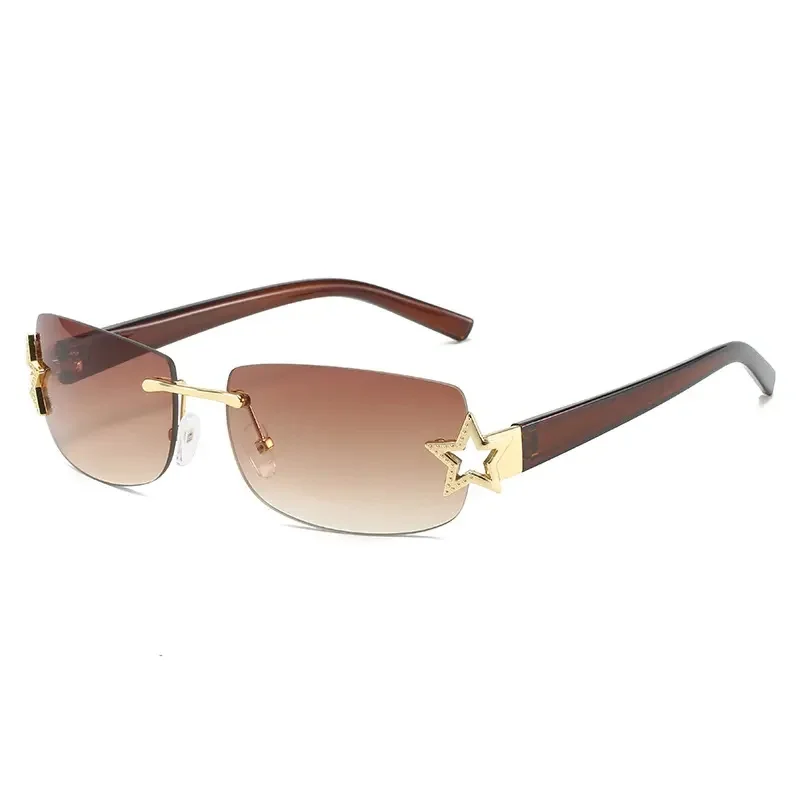 Lentes De Sol Vintage Star Rectangle Rimless Sun Glasses Y2k Square Frame Women Men Retro Frameless Sunglasses