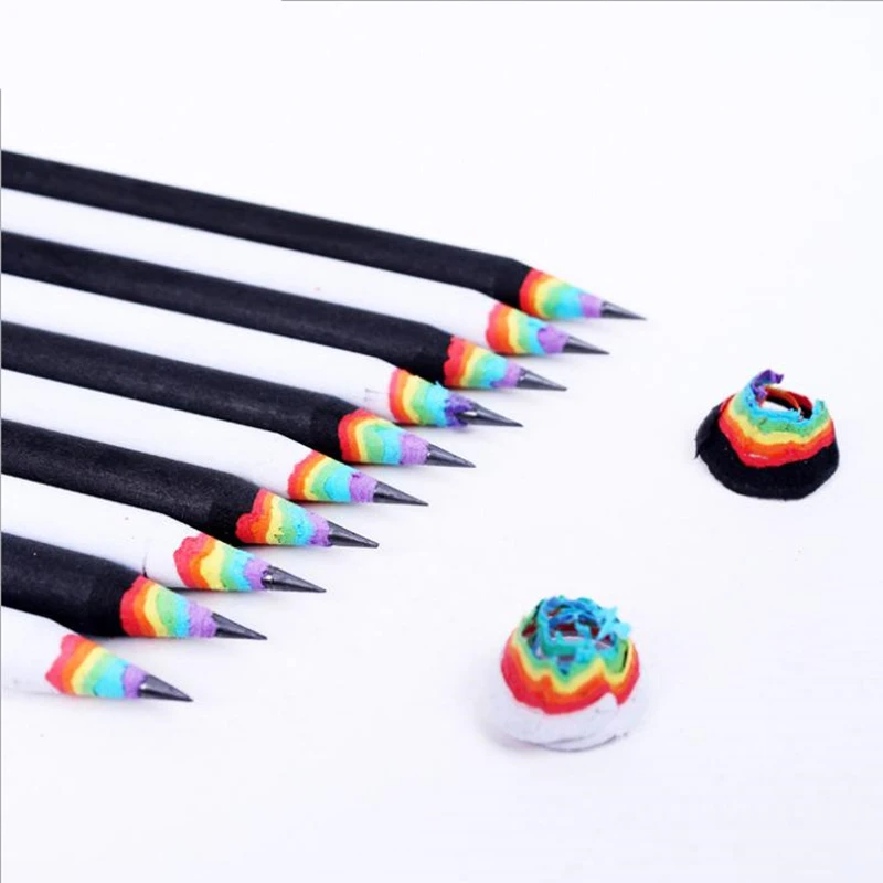 
6Pcs/Set Pencil Hb Rainbow Color Pencil Stationery Items Drawing Supplies Cute Pencils For School Basswood Office School Cut 