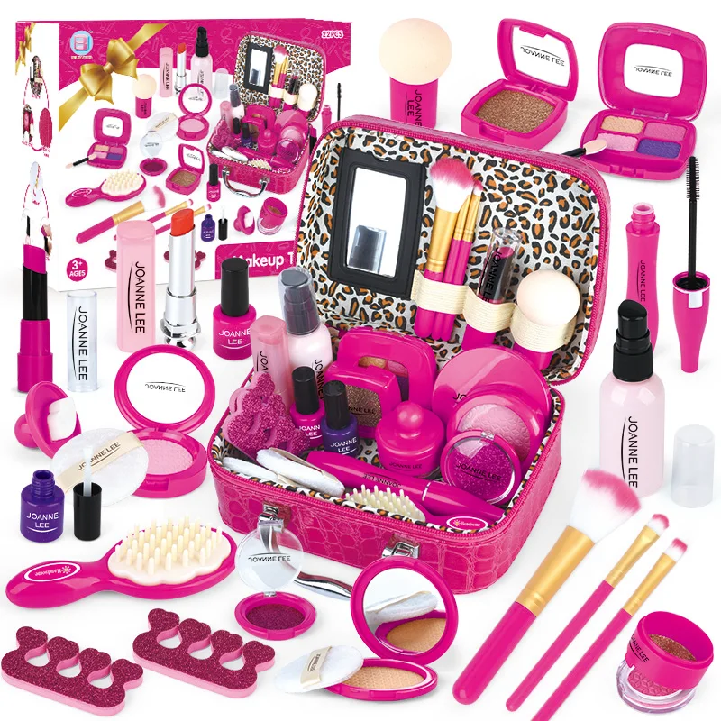 Real kids Pretend Play Beauty & Birthday Gift cute pink dress up game cosmetic bag  portable box Make Up Toys For Girl