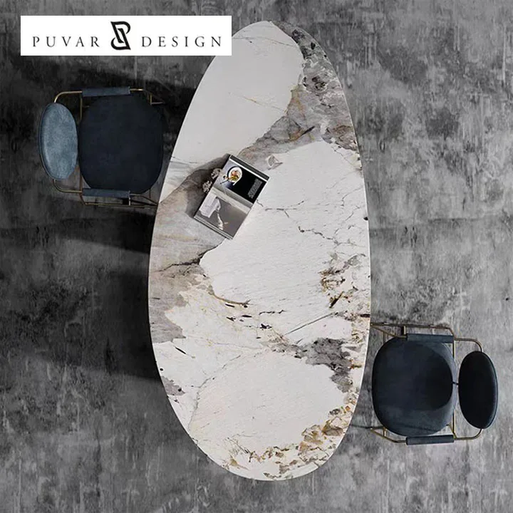 Marble stone table modern simple small apartment oval luxury stone design dining table