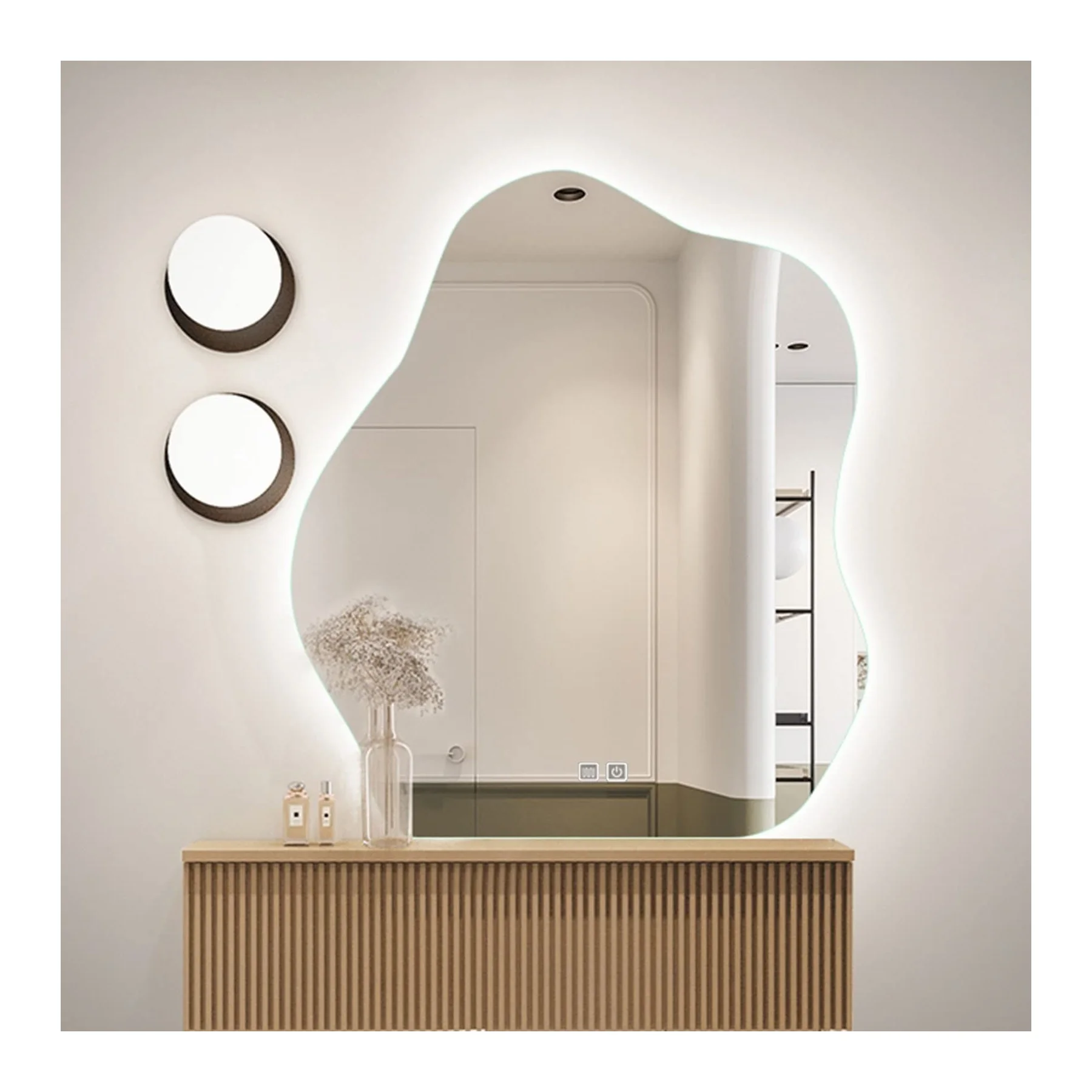 Bathroom decorative irregular shape makeup asymmetrical mirror wall mounted irregular hanging bathroom LED smart mirror