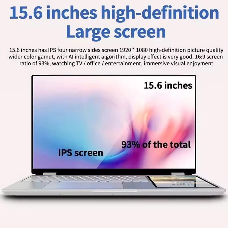 Ноутбуки ноутбук компьютер Intel N100 15 6 + 7 дюймов двойной экран 16 ГБ оперативной памяти 1 т ssd 2 4 г/5 г Wi-Fi для домашних и персональных ноутбуков