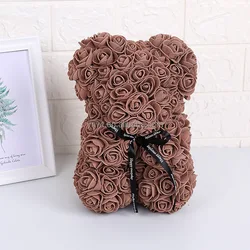 Artificial Flower Teddy Rose Bear For Anniversary Birthday Mother Girl 30CM colorful rose bear Decorative Flowers