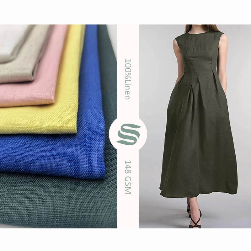Manufacturers 100% flax linen printed fabric solid dyed nature fabric breathable and multi color for clothes