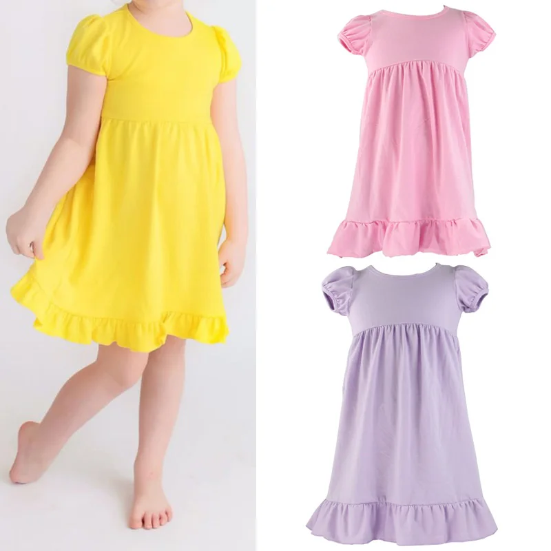 frock design for baby girl dresses 6 to 14 years ruffle100%cotton puff sleeve summer kids clothes dress