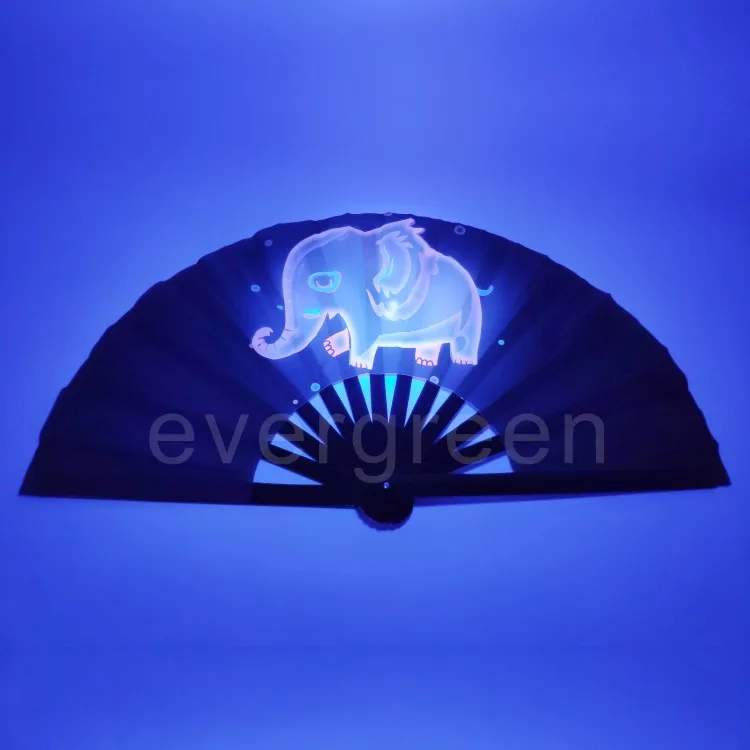 Bamboo circuit party uv large  glow decorative hand  fan