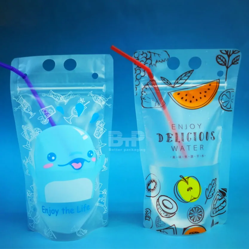 Custom logo printing Juice Drinking Pouch Beverage  Disposable liquid water packaging mylar stand up zipper plastic drink bags