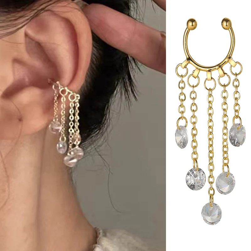 WIIPU ins fashion long tassel butterfly moon star gold ear clip women girl korean silver long chain earrings jewelry gift