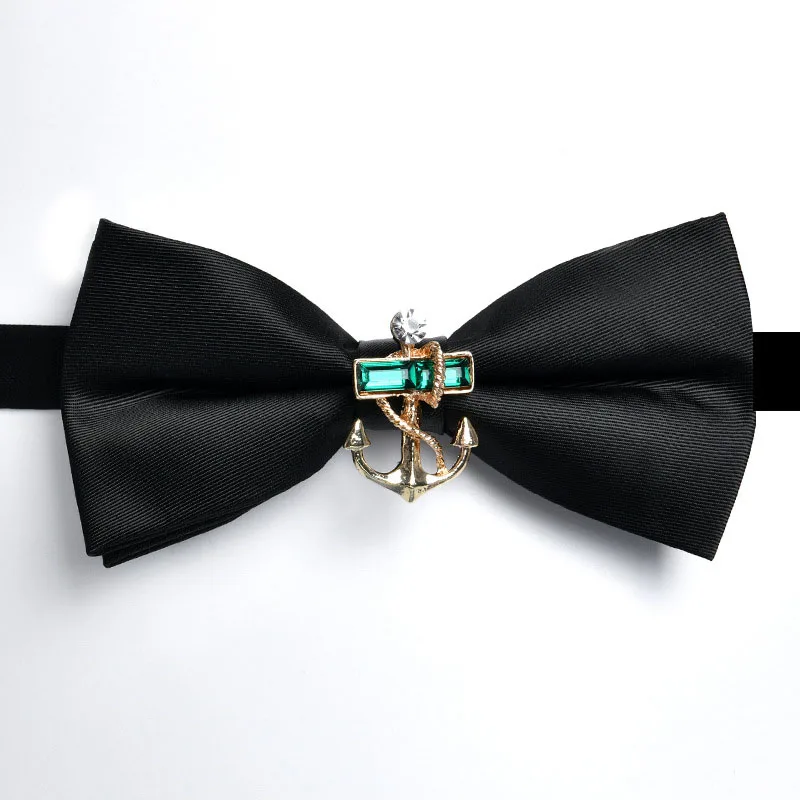 Personalized fashion business handmade black with diamonds solid color mens bow tie accessories