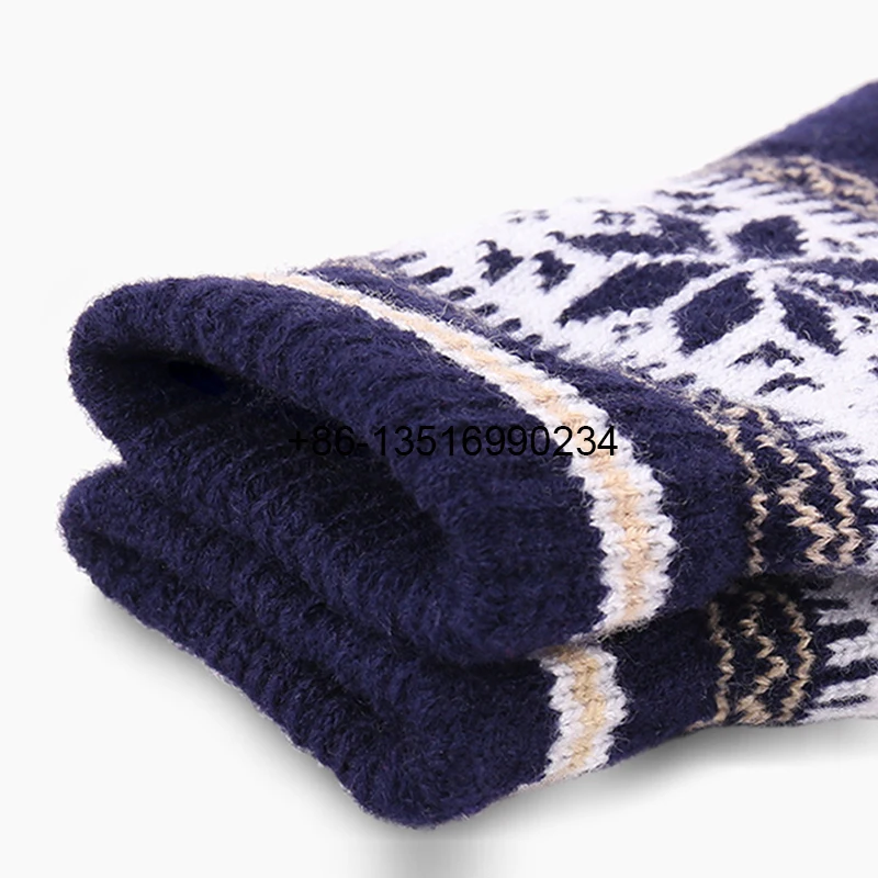 Drop shipping cashmere brushed knitted gloves lady jacquard touch screen gloves keep warm winter gloves mittens for retails