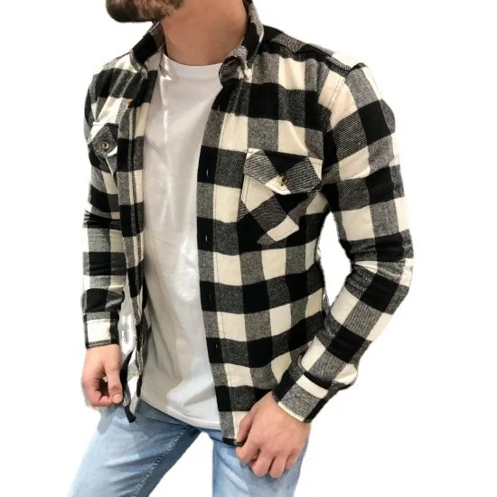 100% Cotton Heavyweight Retro Vintage Spring Autumn Winter Long Sleeve Buffalo Plaid Flannel Shirt Jacket for Men