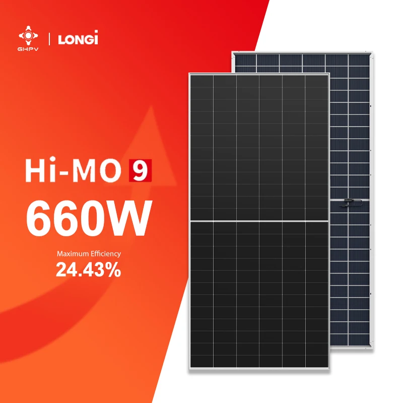 China Large Power Longi Solar Panel Hi-MO9 660 Watt HPDC Bifacial Monocrystalline Solar Panel Price For Home Dual glass 660w