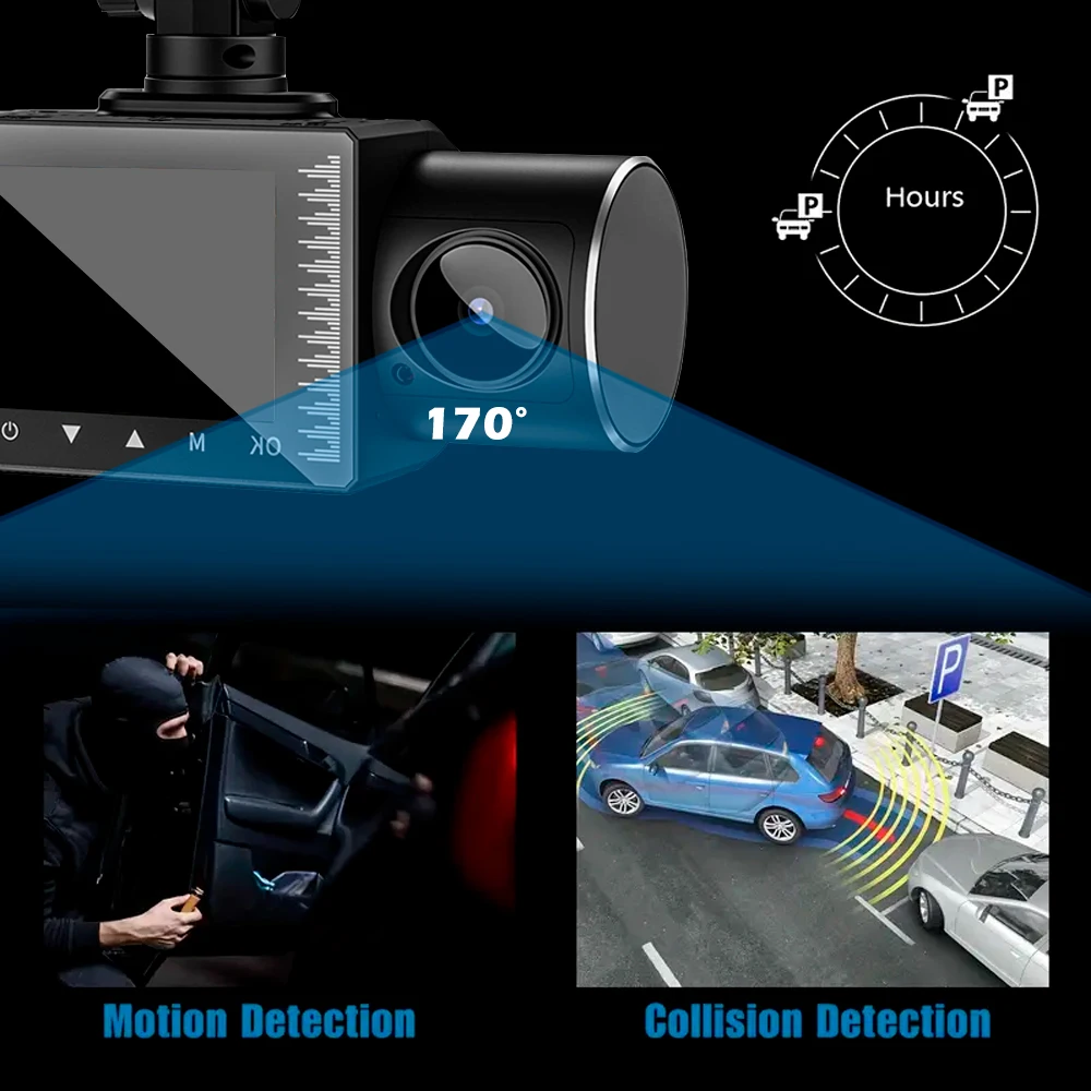 Dash Cam Front Rear Cabin Car Camera 1080P Full HD 3 Ways Camera IPS Screen Car Driving Recorder Video with WDR Night Vision