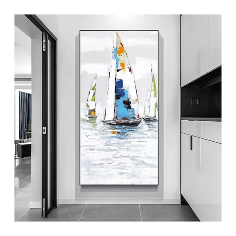 50% Pure Hand Painted Simple Design Beautiful Colorful Sailing Boats Abstract Paintings Office Decor Landscape Paintings