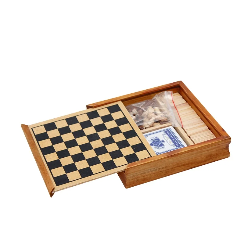 Factory Professional 5 in 1 Multi function chess set  wooden luxury chess gift for kids